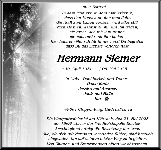 Anzeige von Hermann Siemer von OM-Medien