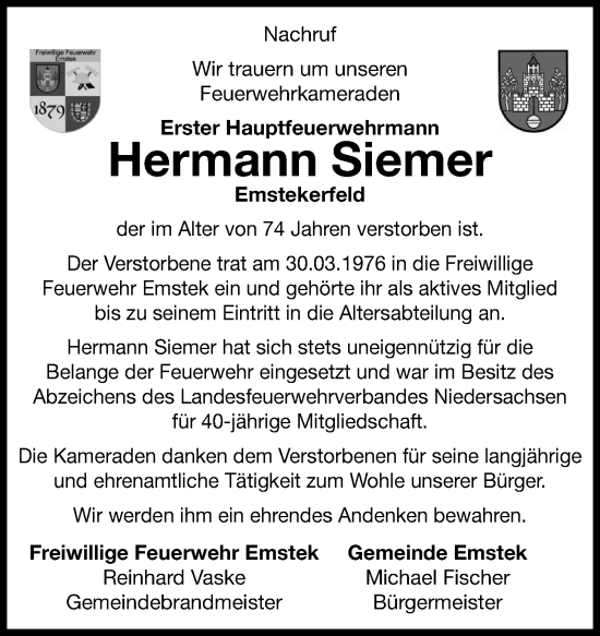 Anzeige von Hermann Siemer von OM-Medien