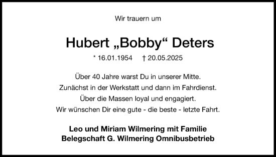 Anzeige von Hubert Deters von OM-Medien