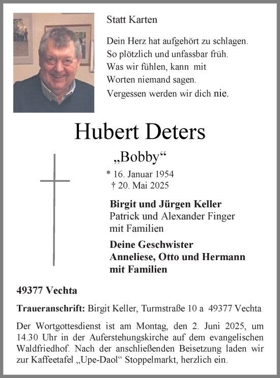 Anzeige von Hubert Deters von OM-Medien