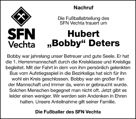 Anzeige von Hubert Deters von OM-Medien