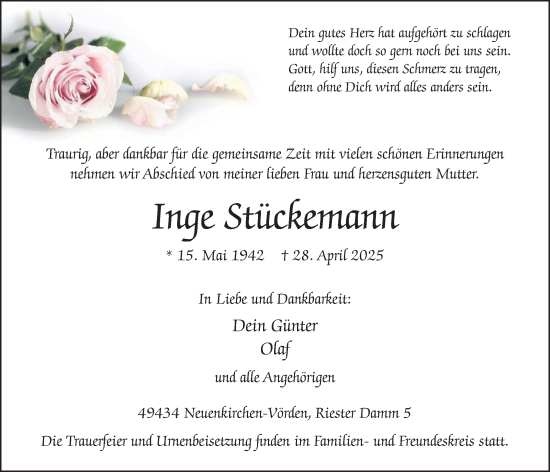 Anzeige von Inge Stückemann von OM-Medien