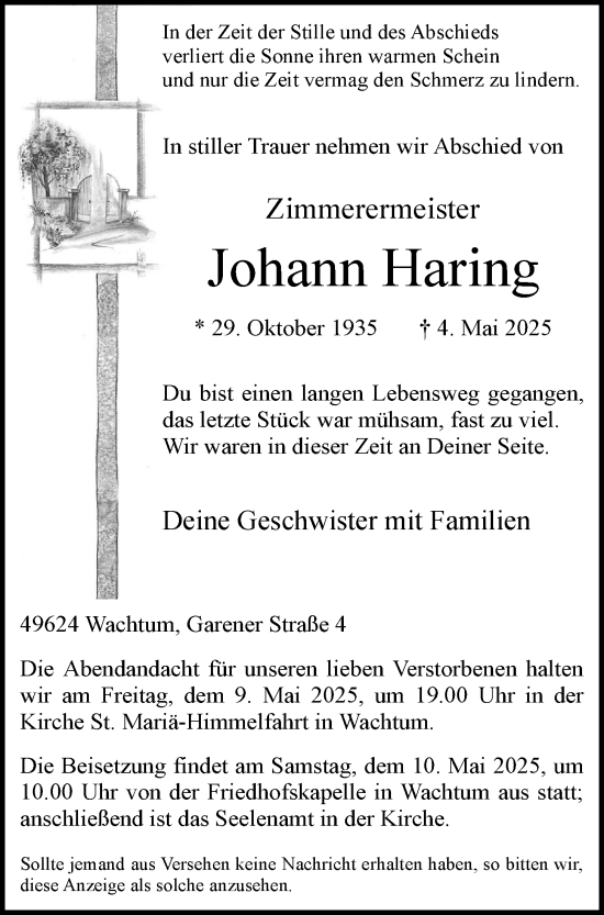 Anzeige von Johann Haring von OM-Medien