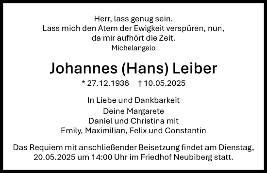 Anzeige von Johannes Leiber von OM-Medien