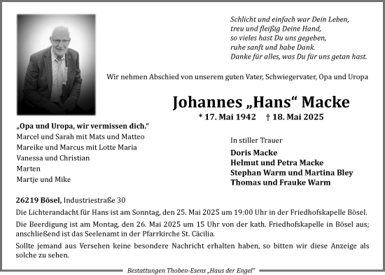 Anzeige von Johannes Macke von OM-Medien