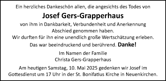 Anzeige von Josef Gers-Grapperhaus von OM-Medien
