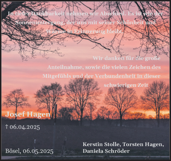 Anzeige von Josef Hagen von OM-Medien