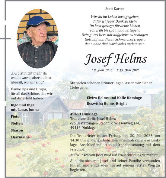 Anzeige von Josef Helms von OM-Medien