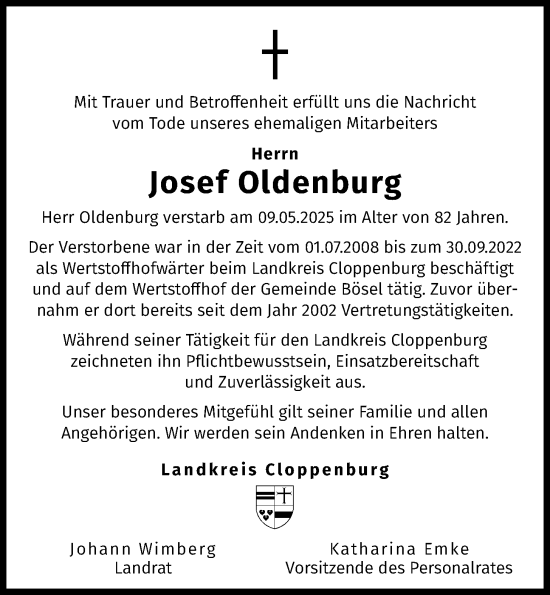 Anzeige von Josef Oldenburg von OM-Medien