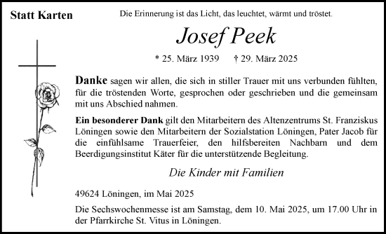 Anzeige von Josef Peek von OM-Medien