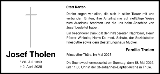 Anzeige von Josef Tholen von OM-Medien
