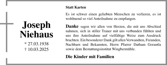 Anzeige von Joseph Niehaus von OM-Medien