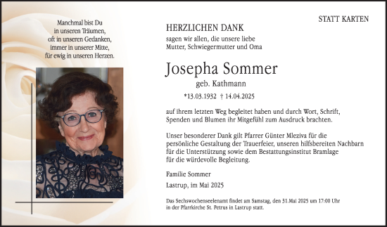 Anzeige von Josepha Sommer von OM-Medien