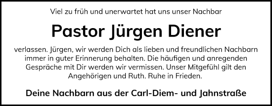 Anzeige von Jürgen Diener von OM-Medien