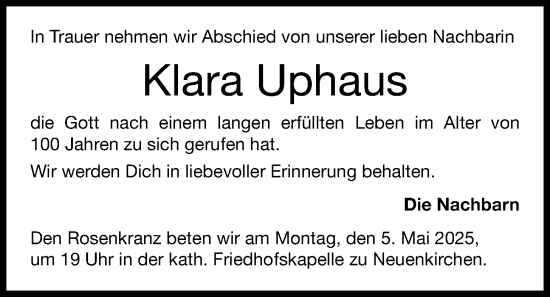 Anzeige von Klara Uphaus von OM-Medien