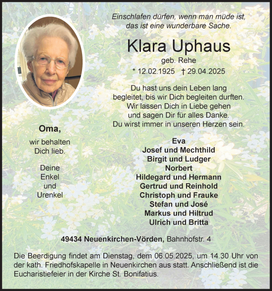 Anzeige von Klara Uphaus von OM-Medien