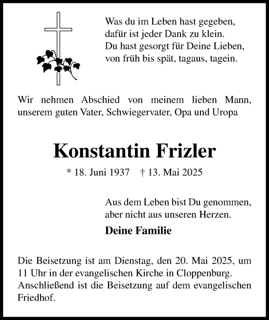 Anzeige von Konstantin Frizler von OM-Medien