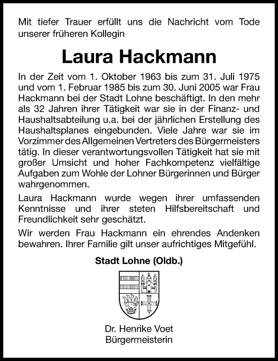 Anzeige von Laura Hackmann von OM-Medien