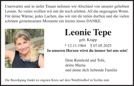 Anzeige von Leonie Tepe von OM-Medien