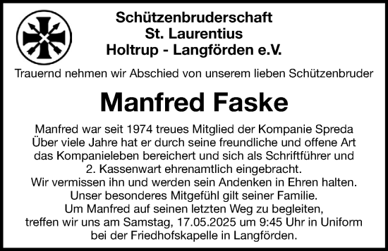 Anzeige von Manfred Faske von OM-Medien