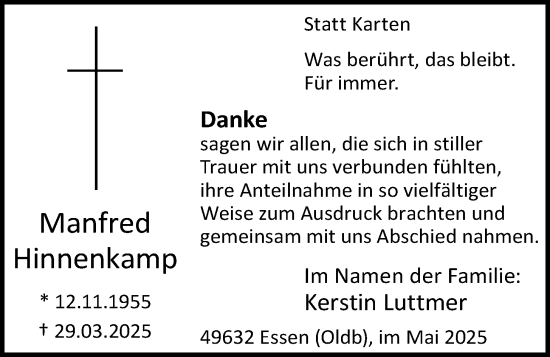 Anzeige von Manfred Hinnenkamp von OM-Medien