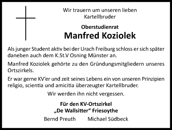 Anzeige von Manfred Koziolek von OM-Medien