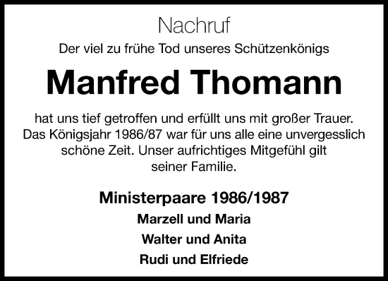 Anzeige von Manfred Thomann von OM-Medien