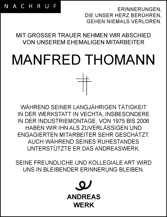 Anzeige von Manfred Thomann von OM-Medien