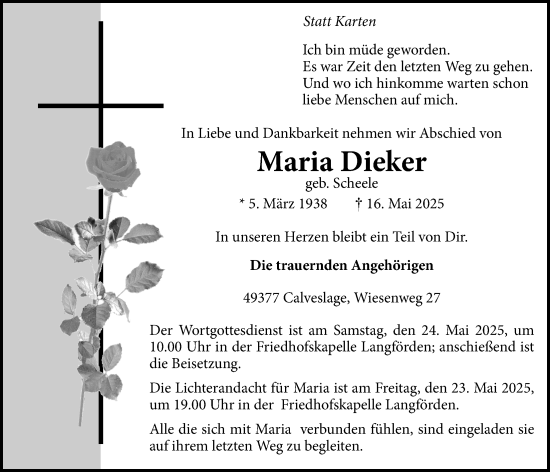 Anzeige von Maria Dieker von OM-Medien