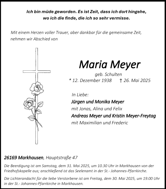 Anzeige von Maria Meyer von OM-Medien