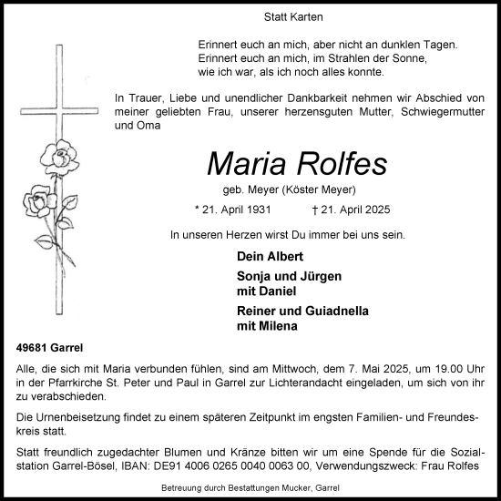 Anzeige von Maria Rolfes von OM-Medien