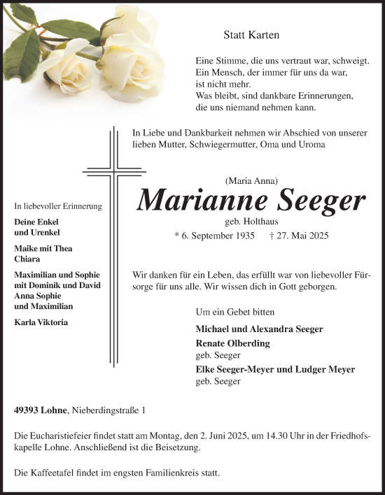 Anzeige von Maria Anna Seeger von OM-Medien