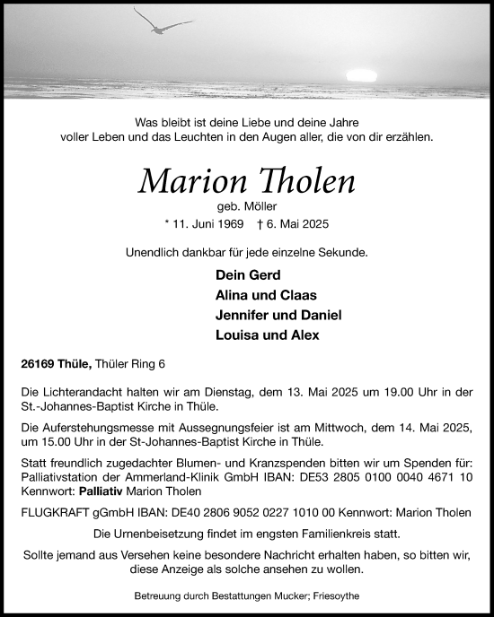 Anzeige von Marion Tholen von OM-Medien