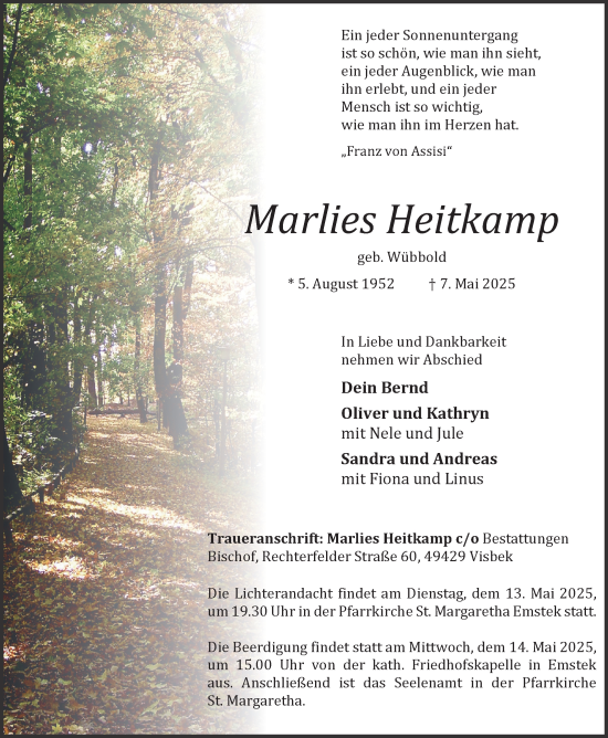 Anzeige von Marlies Heitkamp von OM-Medien