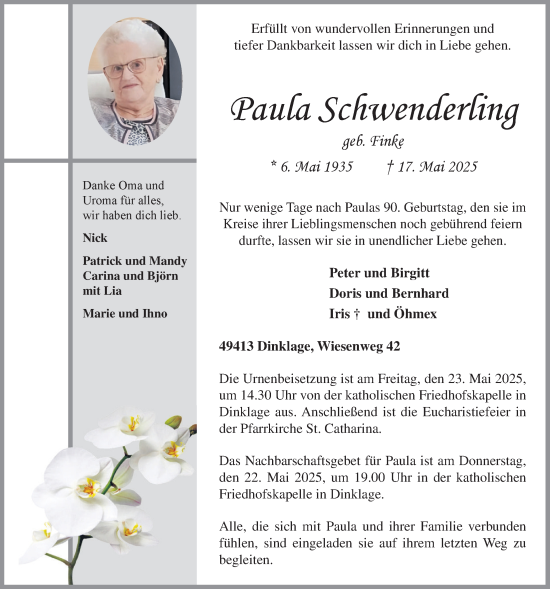 Anzeige von Paula Schwenderling von OM-Medien