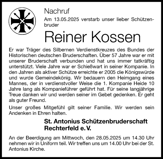 Anzeige von Reiner Kossen von OM-Medien