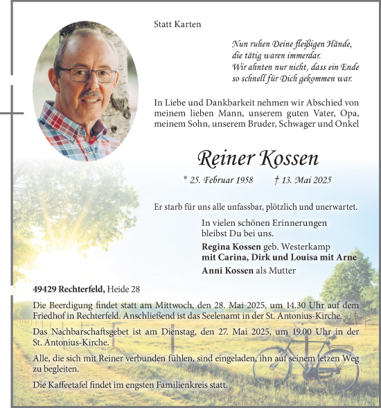 Anzeige von Reiner Kossen von OM-Medien