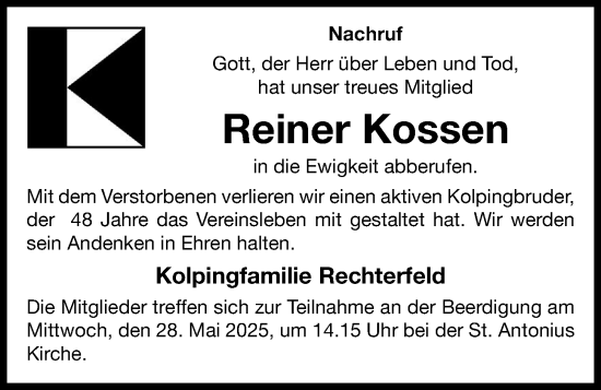 Anzeige von Reiner Kossen von OM-Medien