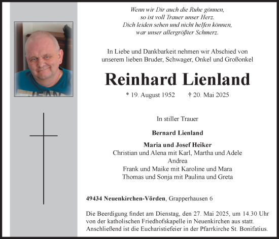 Anzeige von Reinhard Lienland von OM-Medien