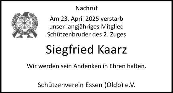 Anzeige von Siegfried Kaarz von OM-Medien