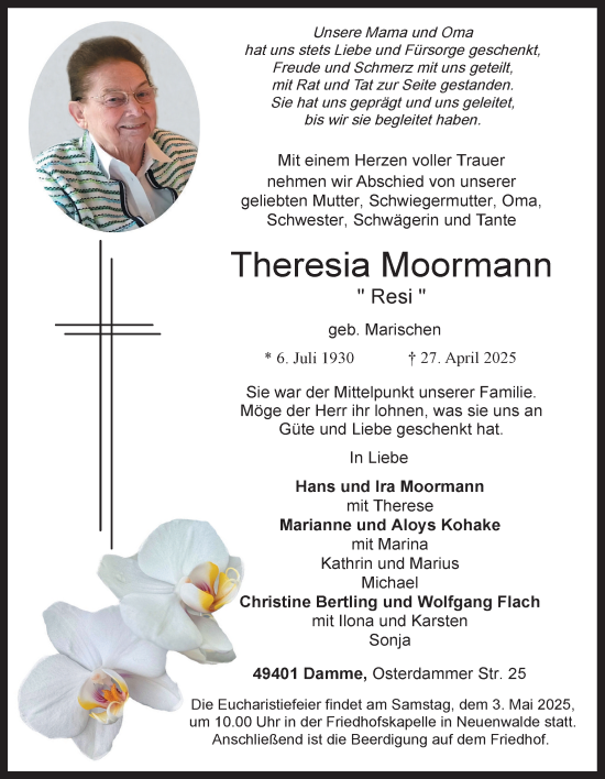 Anzeige von Theresia Moormann von OM-Medien