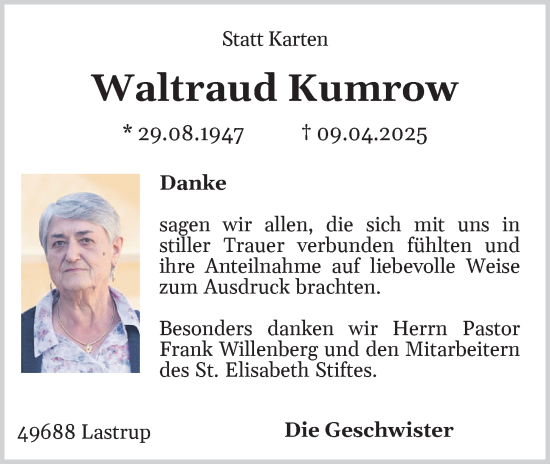 Anzeige von Waltraud Kumrow von OM-Medien