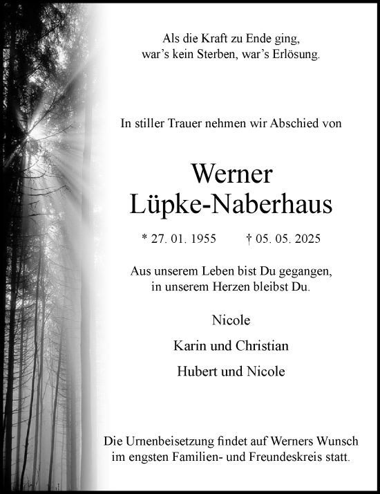 Anzeige von Werner Lüpke-Naberhaus von OM-Medien