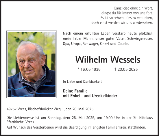 Anzeige von Wilhelm Wessels von OM-Medien