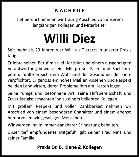Anzeige von Willi Diez von OM-Medien