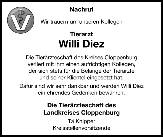 Anzeige von Willi Diez von OM-Medien