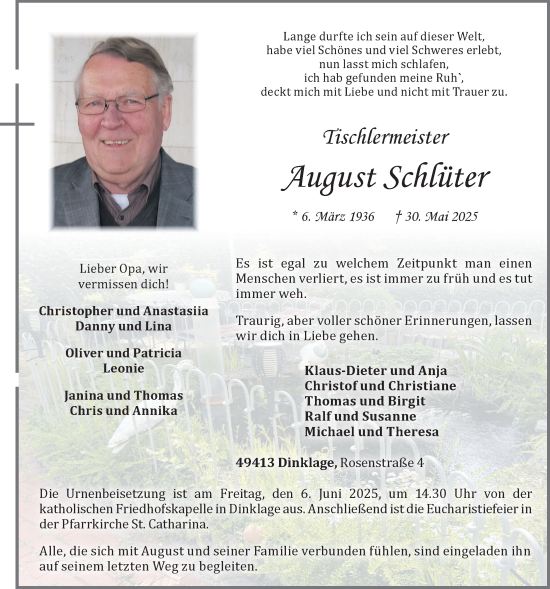 Anzeige von August Schlüter von OM-Medien