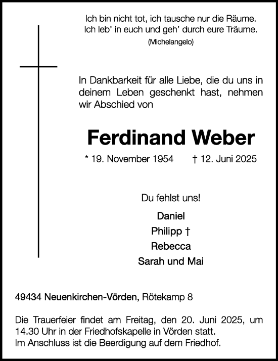 Anzeige von Ferdinand Weber  von OM Medien
