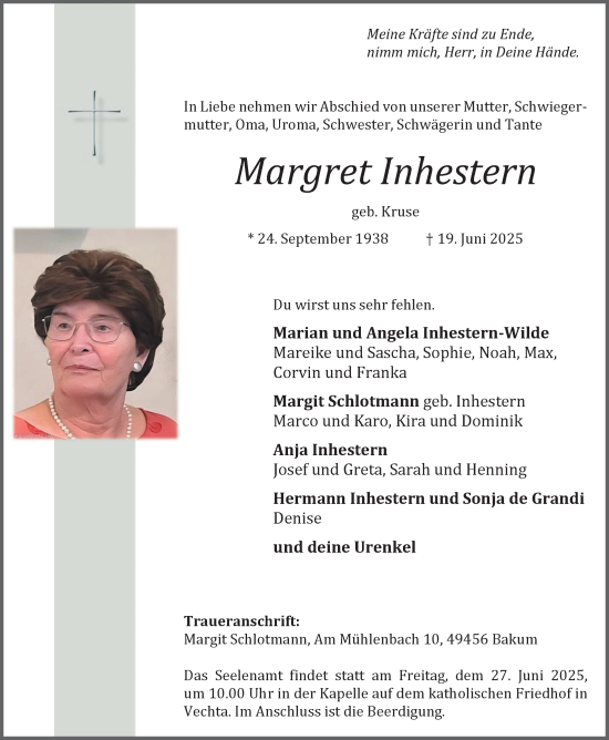 Anzeige von Margret Inhestern  von OM-Medien