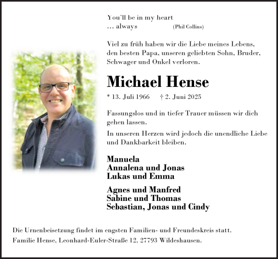 Anzeige von Michael Hense 